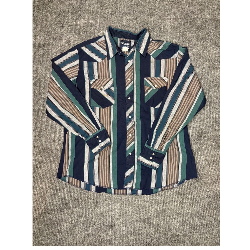 Vintage Wrangler Western Shirt Men Brushpopper 17-35 Long Sleeve Y2K  Cowboy